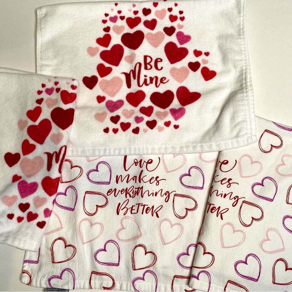 Valentine's 'Be Mine' Heart Tea Towels - Red, Pink, Purple